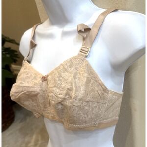 Vtg New 32D COLESCE COUTURE Floral Bullet BRA Beige Lace Torpedo Cone Wireless
